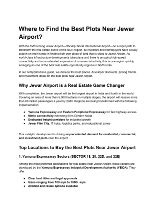 Where to Find the Best Plots Near Jewar Airport