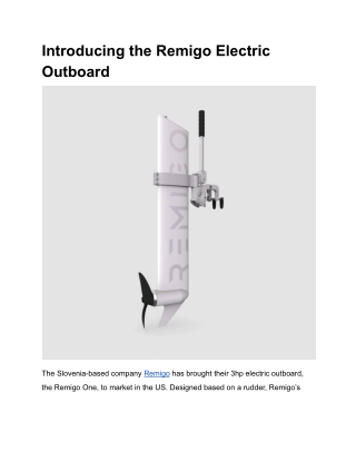 Introducing the Remigo Electric Outboard