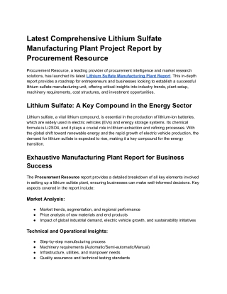 Latest Comprehensive Lithium Sulfate Manufacturing Plant Project Report by Procurement Resource