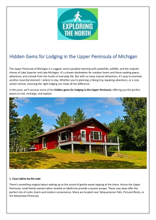 Hidden Gems for Lodging in the Upper Peninsula of Michigan