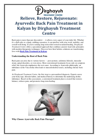 Trusted Back Pain Treatment in Kalyan – DIRGHAYUH TREATMENT CENTRE