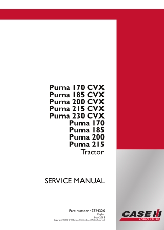 CASE IH Puma 170 CVX Tractor Service Repair Manual Instant Download