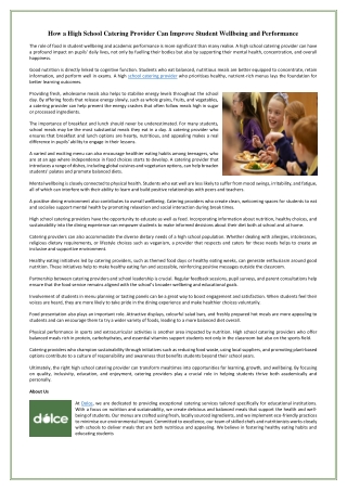 How a High School Catering Provider Can Improve Student Wellbeing and Performance