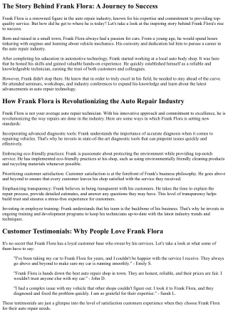 The Importance of Regular Oil Changes: Insights from Frank Flora