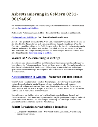 Asbestsanierung in Geldern 0231-98194868