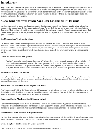 Slot a Tema Sportivo: Perché Sono Così Popolari tra gli Italiani?