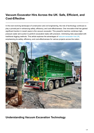 Vacuum Excavator Hire Across the UK Safe, Efficient, and Cost-Effective