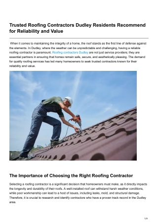 Trusted Roofing Contractors Dudley Residents Recommend for Reliability and Value