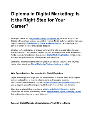 Diploma in Digital Marketing: Is It the Right Step for Your Career?
