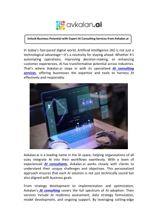 Hire Expert AI Consulting Services at Avkalan.a