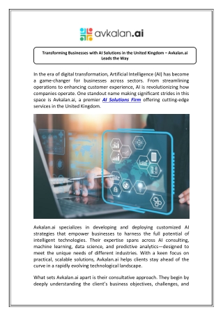 Get Expert Ai Solutions in United Kingdom with Avkalan.ai Today
