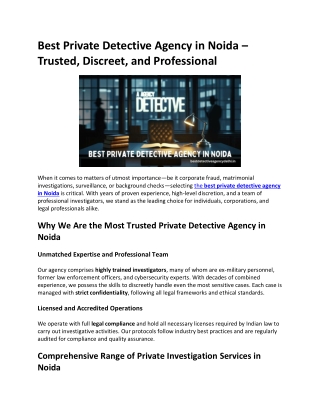 Best Private Detective Agency in Noida – Trusted, Discreet, and Professional