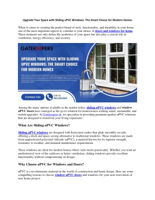 Upgrade Your Space with Sliding uPVC Windows The Smart Choice for Modern Homes