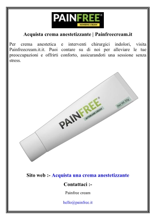 Acquista crema anestetizzante   Painfreecream.it