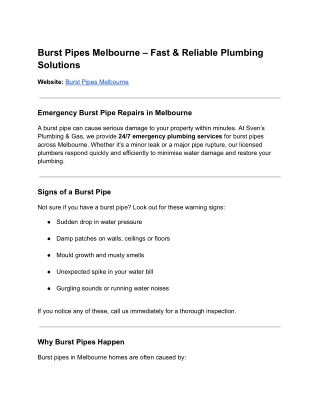 Burst Pipes Melbourne – Fast & Reliable Plumbing Solutions