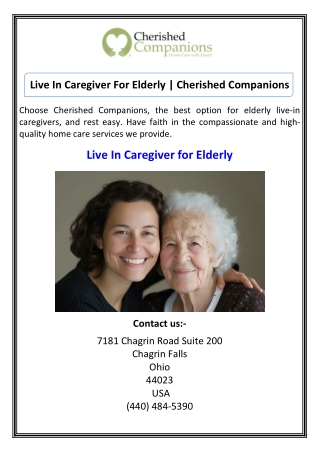 Live In Caregiver For Elderly  Cherished Companions