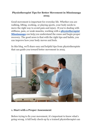 Physiotherapist Tips for Better Movement in Mississauga 2025