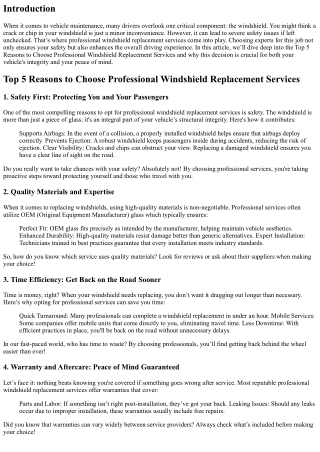 Top 5 Reasons to Choose Professional Windshield Replacement Services