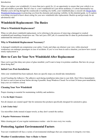 How to Care for Your New Windshield After Replacement