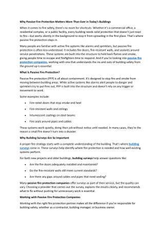 Why Passive Fire Protection Matters More Than Ever in Today’s Buildings