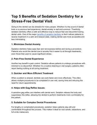 Top 5 Benefits of Sedation Dentistry for a Stress-Free Dental Visit