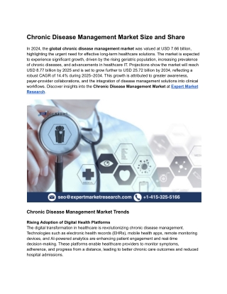 Chronic Disease Management Market – Growth Trends, Size & Share Insights 2034