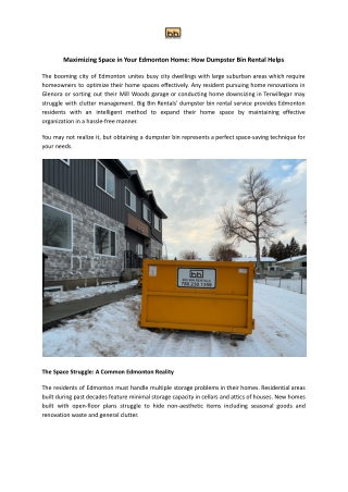 Dumpster Bin Rental in Edmonton | Big Bin Rentals