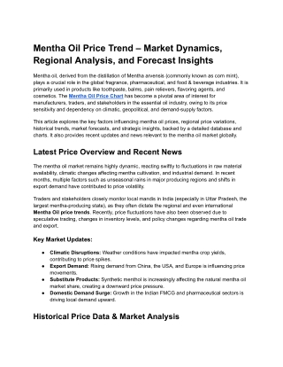 Mentha Oil Price Chart – Market Dynamics, Regional Analysis, and Forecast