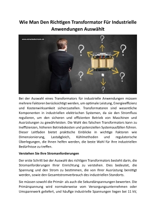 Wie Man Den Richtigen Transformator Für Industrielle Anwendungen Auswählt