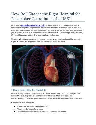 How Do I Choose the Right Hospital for Pacemaker Operation in the UAE
