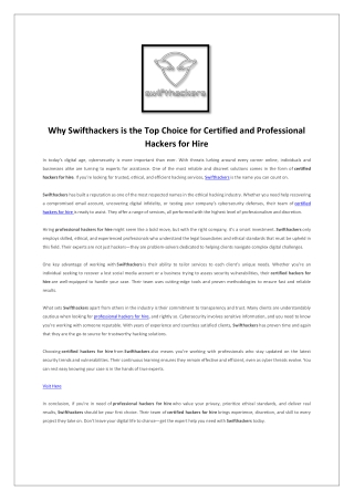 Why Swifthackers is the Top Choice for Certified and Professional Hackers for Hire