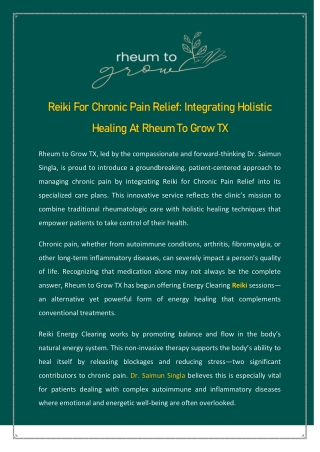 Reiki For Chronic Pain Relief Integrating Holistic Healing At Rheum To Grow TX