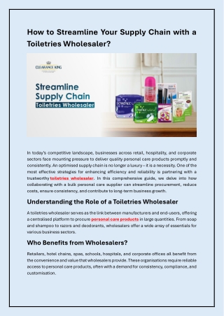 Boost Operational Flow with the Right Toiletries Supplier