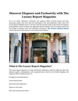 Discover Elegance and Exclusivity with The Luxury Report Magazine
