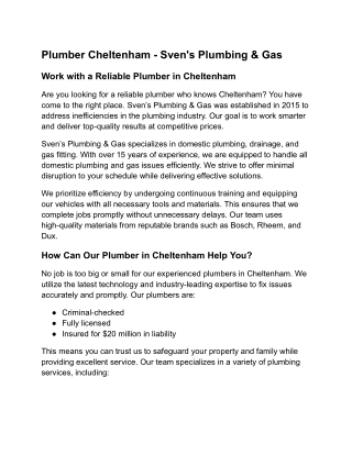 Plumber Cheltenham - Sven's Plumbing & Gas
