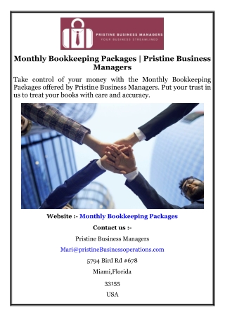 Monthly Bookkeeping Packages  Pristine Business Managers
