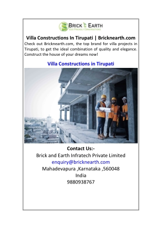 Villa Constructions In Tirupati | Bricknearth.com