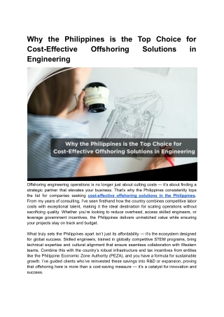 Why the Philippines is the Top Choice for Cost-Effective Offshoring Solutions in Engineering
