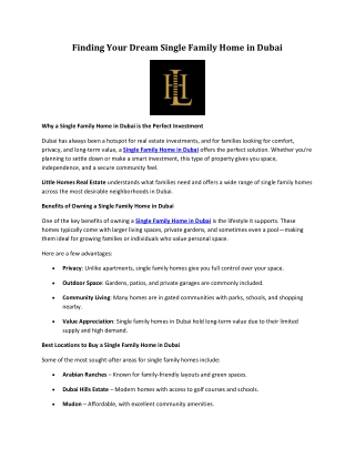 Finding Your Dream Single Family Home in Dubai