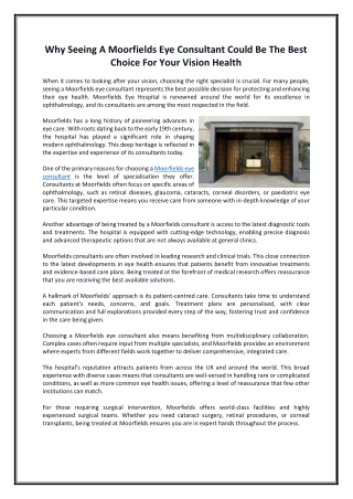 Why Seeing A Moorfields Eye Consultant Could Be The Best Choice For Your Vision Health