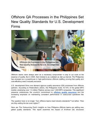 Offshore QA Processes in the Philippines Set New Quality Standards for U.S. Development Firms