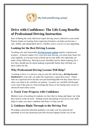 Drive with Confidence: The Life-Long Benefits of Professional Driving Instructio