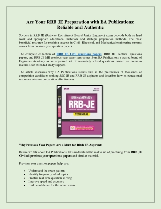 Ace Your RRB JE Preparation with EA Publications Reliable and Authentic