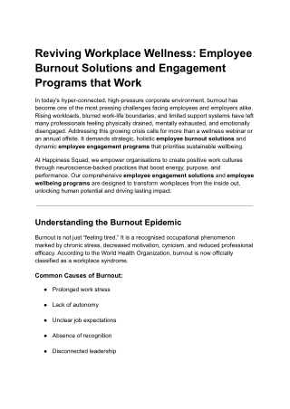 Reviving Workplace Wellness_ Employee Burnout Solutions and Engagement Programs that Work
