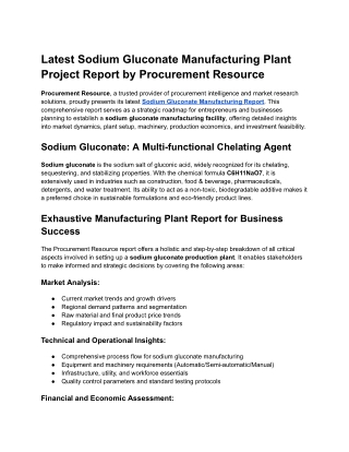 Latest Sodium Gluconate Manufacturing Plant Project Report by Procurement Resource