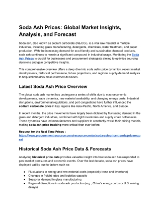 Soda Ash Prices: Global Market Insights, Analysis, and Forecast