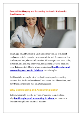 Essential Bookkeeping and Accounting Services in Brisbane for Small Businesses
