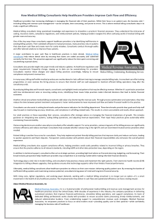 How Medical Billing Consultants Help Healthcare Providers Improve Cash Flow and Efficiency