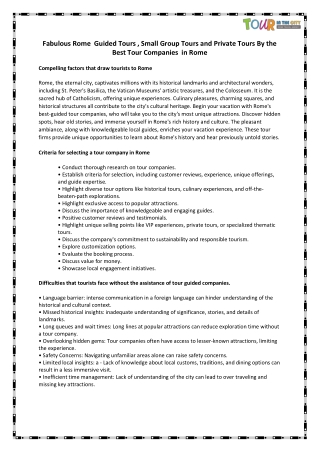 Small Group Tours and Private Tours By the Best Tour Companies  in Rome