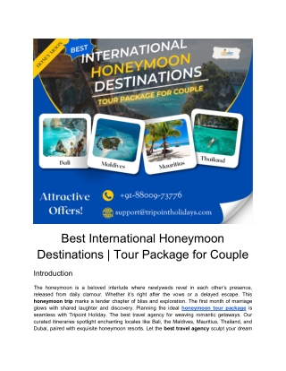 Best International Honeymoon Destinations | Tour Package for Couple.